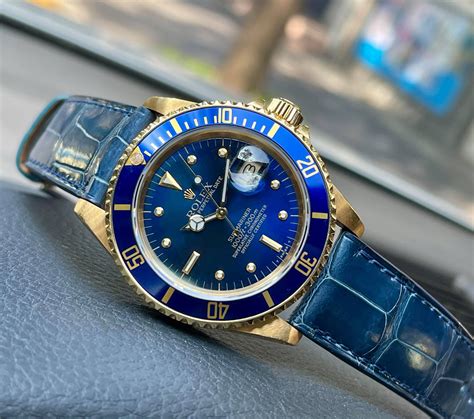 rolex blue leather|best leather strap for Rolex.